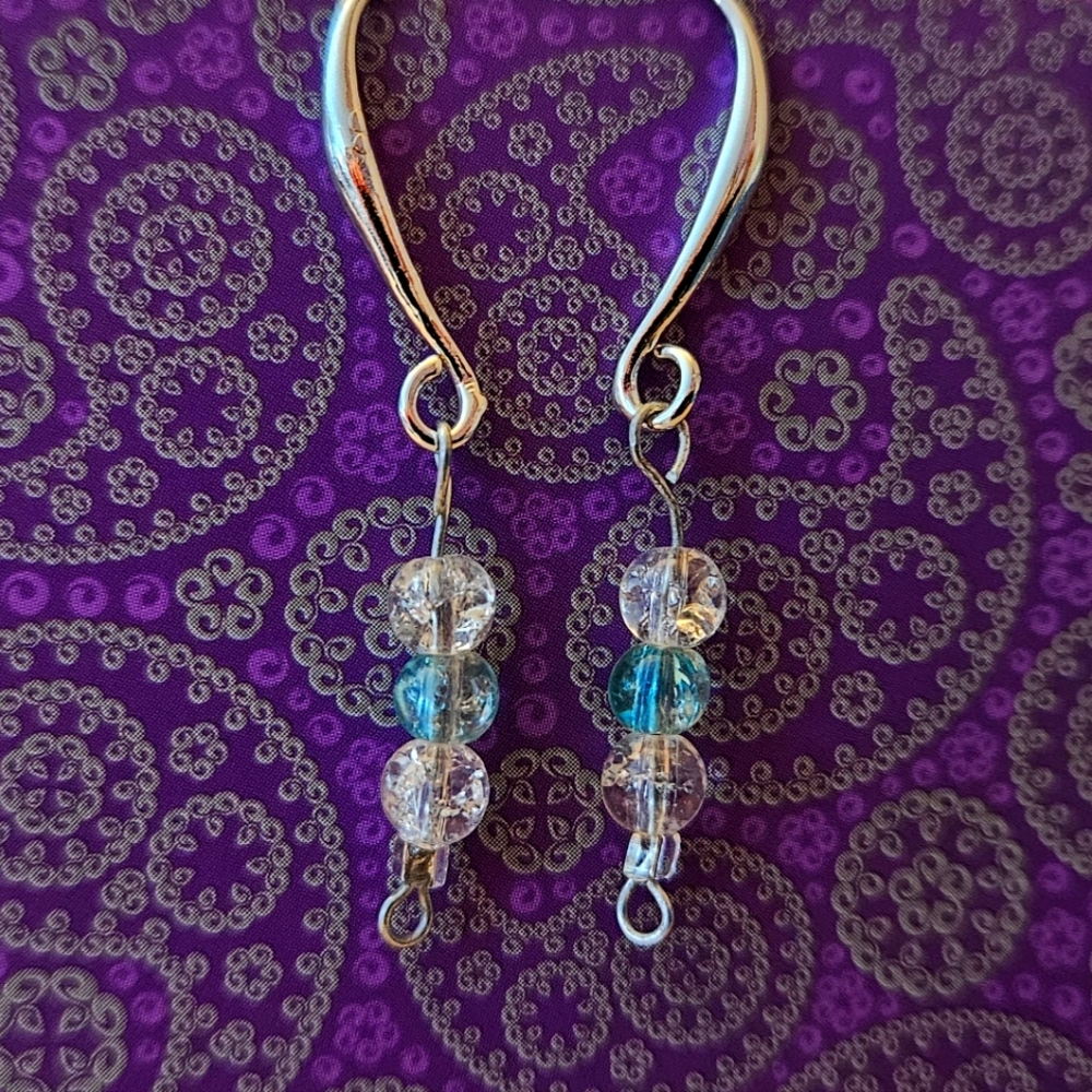 Handmade Light Blue and Clear Crackle Glass  Earrings